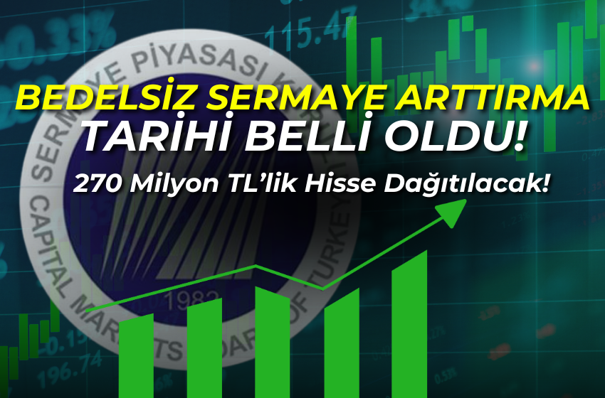 BEDELSİZ SERMAYE ARTTIRMA TARİHİ BELLİ OLDU! 270 Milyon TL’lik Hisse Dağıtılacak!